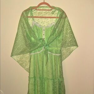 Vintage 70s Green lace maxi dress